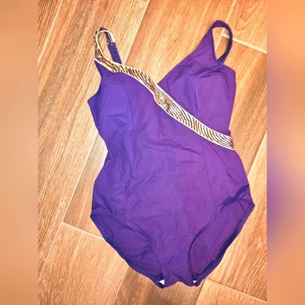 ROBBY LEN SWIMFASHIONS VINTAGE BATHING SUIT SZ 14 PURPLE GOLD